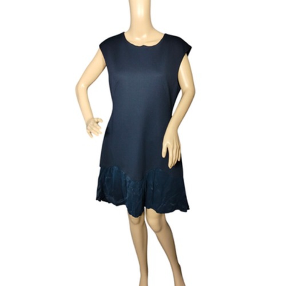 Rebecca Taylor Dress Womens Large Blue Sleeveless Drop Waist Textured Ruffle Hem